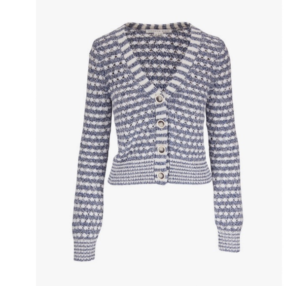 Veronica Beard Artura Cardigan Button Front Striped Blue White Size Small - $398 - Picture 1 of 16